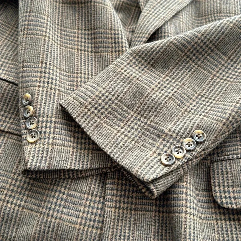 CRICKETEER Vintage Wool Camel Hair Blazer Sport Coat Brown Plaid Ivy Classic 46L